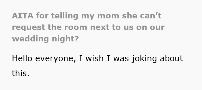 Text conversation about telling mom she can't stay in the room next to the honeymoon suite on wedding night.