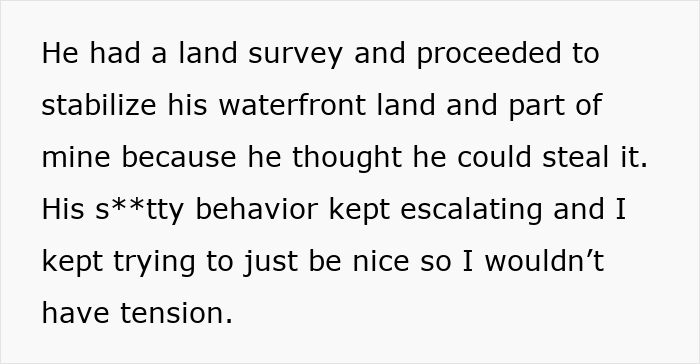 Text excerpt describing a neighbor's rude behavior over land disputes and escalating tension before a fight back.