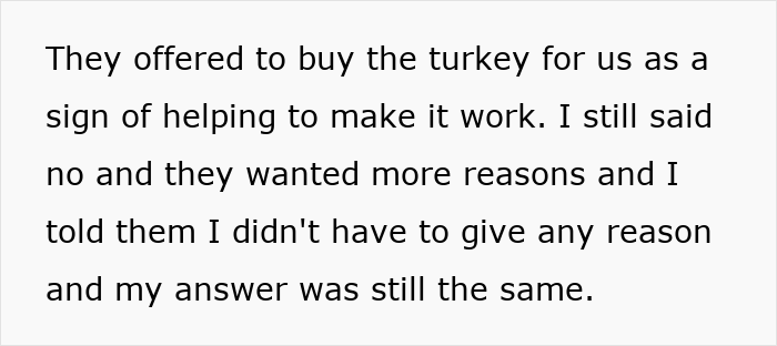 Text excerpt from a story about in-laws upset after a woman refuses to host a blended family Christmas with affair kids.