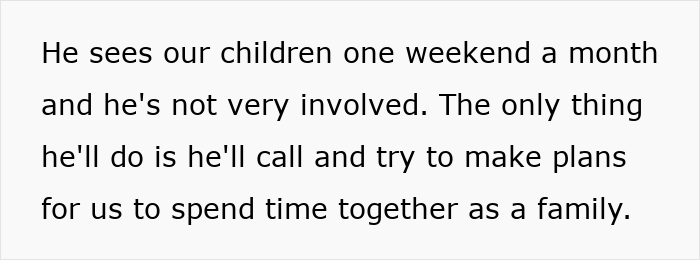 Text excerpt discussing a man’s limited involvement with his children and efforts to plan family time.
