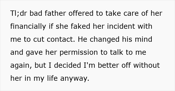 Text excerpt about a late half-sister lying to get dad's support with medical bills and the truth revealed years later. Text excerpt about a late half-sister lying to get dad's support with medical bills and the truth revealed years later.