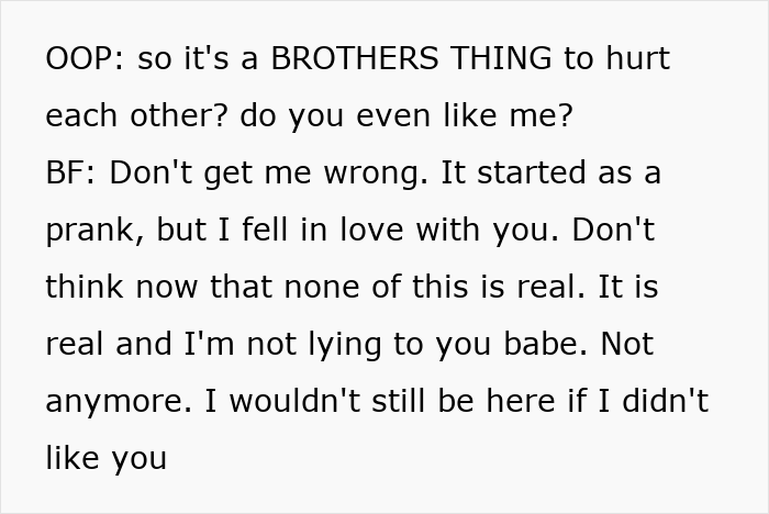 Text message conversation showing a boyfriend admitting sibling rivalry trophy feelings, causing the girlfriend to break up. Text message conversation showing a boyfriend admitting sibling rivalry trophy feelings, causing the girlfriend to break up.