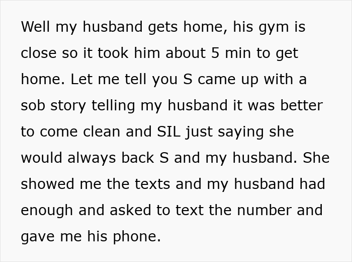 Text conversation about a lady attempting to drive a wedge between brother and his wife to help her bestie get him back.