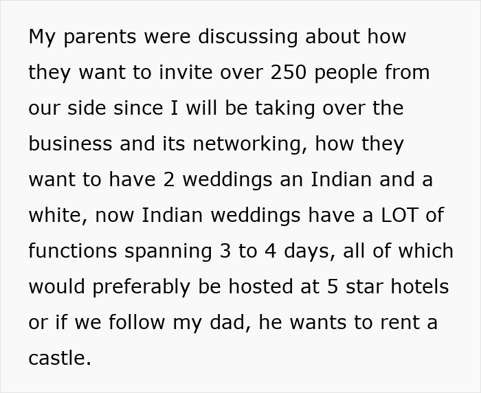 Future in-laws demand prenup, then backtrack after discovering woman's wealthy family and business plans.