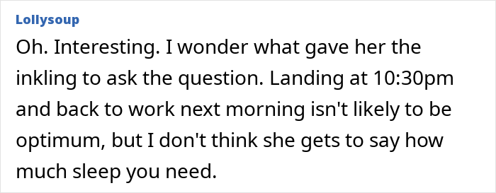 Screenshot of an online comment discussing a woman’s Tenerife vacay being blocked by her boss due to concerns about focus. Screenshot of an online comment discussing a woman’s Tenerife vacay being blocked by her boss due to concerns about focus.