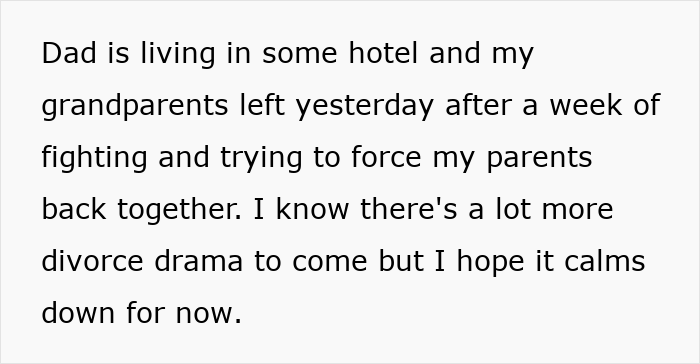 Text about divorce drama and family conflict, focusing on open marriage and relationship regrets involving admirers knocking.