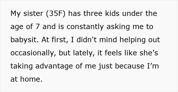 Alt text: Man frustrated with babysitting duties after sister claims his job isn’t real work, highlighting sibling conflict over childcare. Alt text: Man frustrated with babysitting duties after sister claims his job isn’t real work, highlighting sibling conflict over childcare.