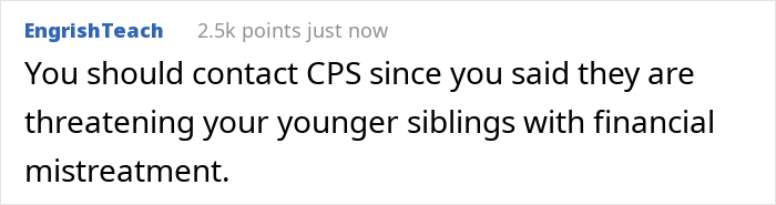 Screenshot of a Reddit comment discussing the guy charging his daughter $15K for raising her as a minor causing panic. Screenshot of a Reddit comment discussing the guy charging his daughter $15K for raising her as a minor causing panic.