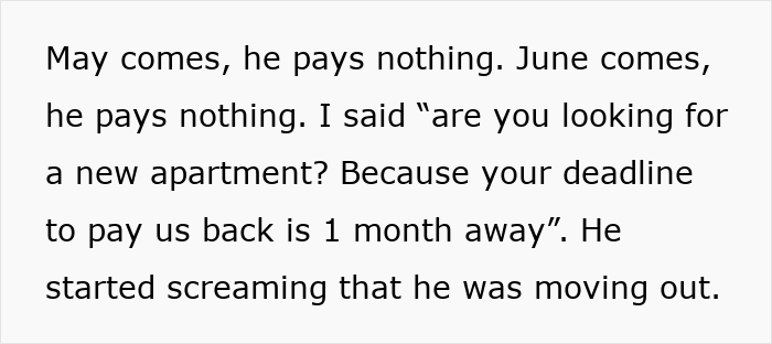 Text excerpt from a story about a 20-year-old mooching off parents and being asked to move out after stealing money. Text excerpt from a story about a 20-year-old mooching off parents and being asked to move out after stealing money.