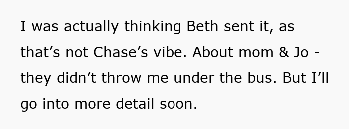 Text on a white background showing a personal message about family, tied to sister revealing dead brother's lie.