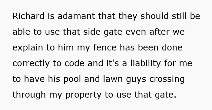 Text about fence dispute and property access concerns related to karen petty fence revenge topic. Text about fence dispute and property access concerns related to karen petty fence revenge topic.