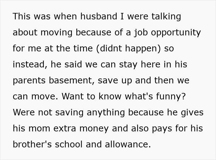 Screenshot of a social post about husband living in parents' basement and not saving, woman cancels Thanksgiving