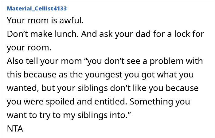 Teen Starts Making Healthier School Lunches For Himself, Mom Demands He Do The Same For Siblings Teen Starts Making Healthier School Lunches For Himself, Mom Demands He Do The Same For Siblings