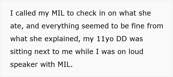 Text message conversation mentioning checking in on MIL's eating and 11-year-old daughter nearby, referencing lactose intolerance drama. Text message conversation mentioning checking in on MIL's eating and 11-year-old daughter nearby, referencing lactose intolerance drama.