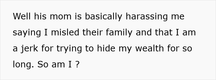 Text about future in-laws demanding a prenup and accusing a woman of hiding her wealthy family background.