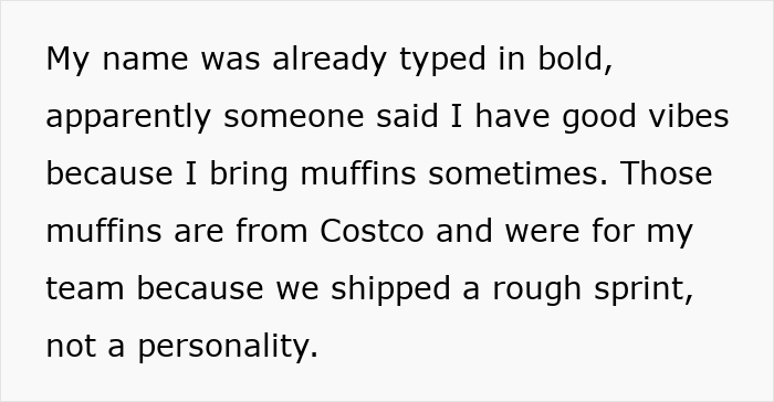 Text about an analyst refusing free labor to stock snacks and plan parties, causing HR to say she ruined the vibe.