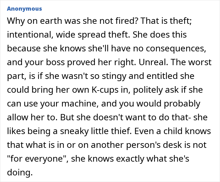 The Entitlement Is Unreal: Woman Steals From Colleagues, Believes She’s Doing Nothing Wrong The Entitlement Is Unreal: Woman Steals From Colleagues, Believes She’s Doing Nothing Wrong