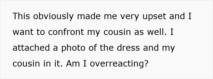 Bride shocked and furious as cousin wears long white dress to wedding with mom’s unexpected approval in family dispute. Bride shocked and furious as cousin wears long white dress to wedding with mom’s unexpected approval in family dispute.