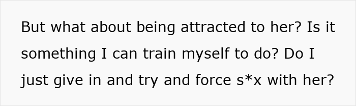 Text excerpt on a white background discussing attraction and confronting feelings related to husband unattracted plastic surgery wife.