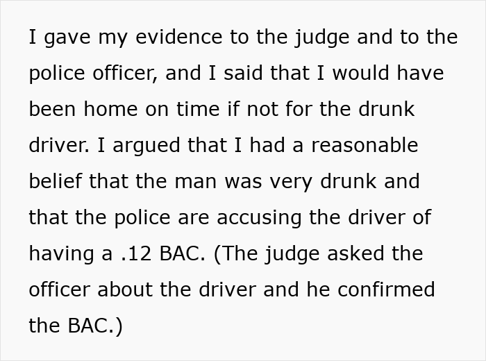 Text of court testimony about reporting a drunk driver and arguing against a curfew violation ticket.