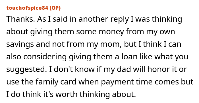 Text conversation about woman refusing to pay for dad’s lovechild surgery with inheritance money, causing family tension.