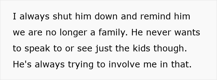 Text saying a woman refuses to participate in a blended family Christmas with her ex’s affair kids, causing conflict.