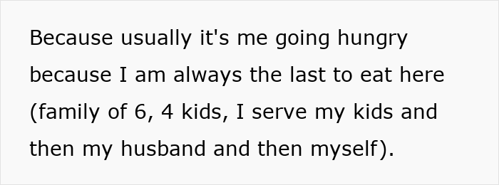 Text excerpt about being last to eat in a family setting, highlighting MIL treating Thanksgiving like a free buffet.