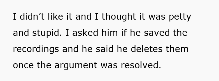 Text excerpt about a fiance detective treating a partner suspiciously by deleting argument recordings after resolution. Text excerpt about a fiance detective treating a partner suspiciously by deleting argument recordings after resolution.