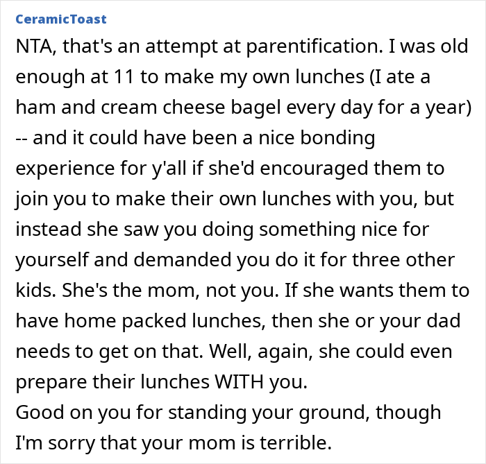 Teen Starts Making Healthier School Lunches For Himself, Mom Demands He Do The Same For Siblings Teen Starts Making Healthier School Lunches For Himself, Mom Demands He Do The Same For Siblings