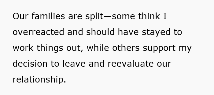 Bride and groom split at altar after overheard revelations, bride seeks emotional support from family and friends.