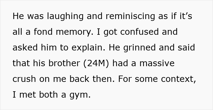 Man laughing and admitting girlfriend was a sibling rivalry trophy while reminiscing about past crush from brother at the gym. Man laughing and admitting girlfriend was a sibling rivalry trophy while reminiscing about past crush from brother at the gym.