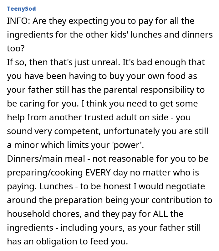 16YO Tells Stepmom It’s Not His Job To Feed Her Kids, She Gets Angry At Him 16YO Tells Stepmom It’s Not His Job To Feed Her Kids, She Gets Angry At Him