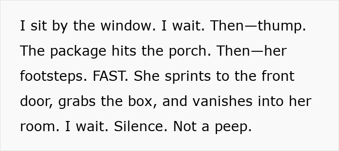 Text description of a package delivery moment, capturing the tension of a nosy MIL opening others’ packages and the DIL’s surprising response. Text description of a package delivery moment, capturing the tension of a nosy MIL opening others’ packages and the DIL’s surprising response.