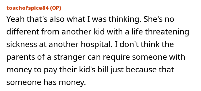 ALT text: Online discussion about woman refusing to pay for dad’s lovechild’s surgery using inheritance money, causing family conflict.