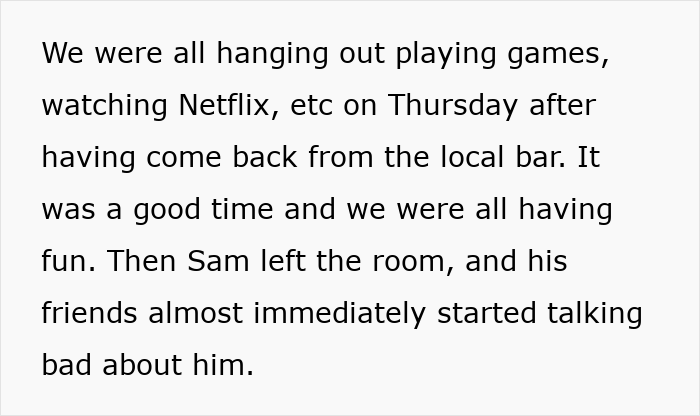 Text excerpt about an immature guy and his friends testing his new girlfriend, revealing past behavior with many girls.