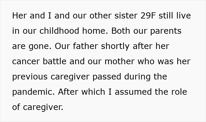 Alt text: Caretaker frustrated after sacrificing career and dealing with constant guilt trips from sister while assuming caregiver role. Alt text: Caretaker frustrated after sacrificing career and dealing with constant guilt trips from sister while assuming caregiver role.