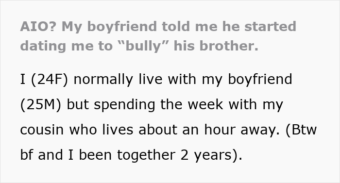 Text excerpt about a boyfriend admitting his girlfriend was a sibling rivalry trophy, leading to a breakup and cutting all ties. Text excerpt about a boyfriend admitting his girlfriend was a sibling rivalry trophy, leading to a breakup and cutting all ties.