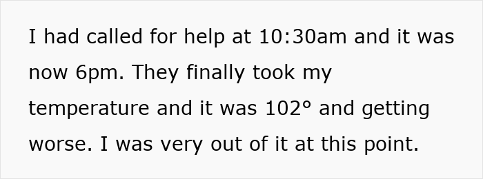 Text message describing a woman’s worsening fever while fighting for her life in hospital after a toxic dad’s loud rant. Text message describing a woman’s worsening fever while fighting for her life in hospital after a toxic dad’s loud rant.