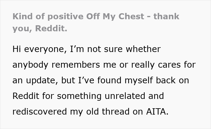 Screenshot of a Reddit post titled positive Off My Chest, discussing a personal update unrelated to boys trip affair disguise. Screenshot of a Reddit post titled positive Off My Chest, discussing a personal update unrelated to boys trip affair disguise.