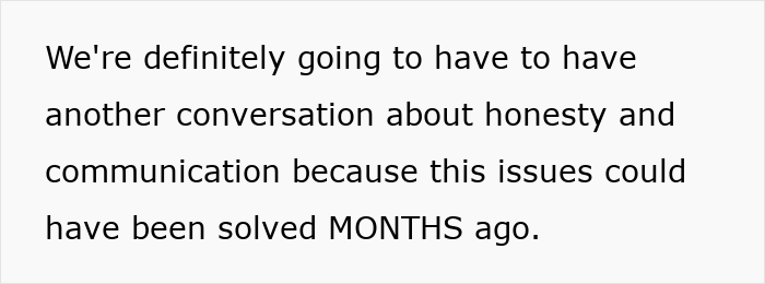 Text image showing a statement about needing another conversation on honesty and communication after unresolved issues for months.