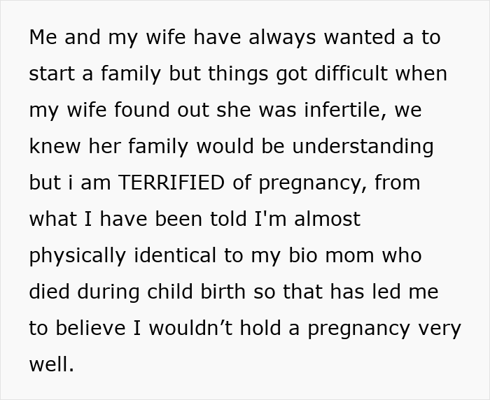 Text excerpt explaining infertility and fear of pregnancy, related to IVF and family challenges. Text excerpt explaining infertility and fear of pregnancy, related to IVF and family challenges.