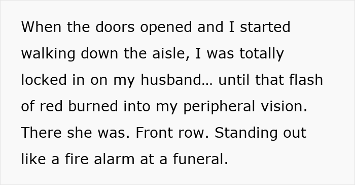 Bridesmaid in bold red dress breaks all-black wedding dress code, shocking guests as bride walks down the aisle. Bridesmaid in bold red dress breaks all-black wedding dress code, shocking guests as bride walks down the aisle.