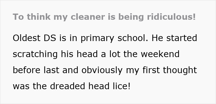 Woman Thinks Her Housekeeper Is Ridiculous To Be Afraid Of Lice Infestation At Her Home
