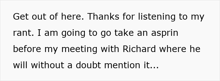 Text excerpt on a white background about frustration before a meeting where the boss asked to host entire family. Text excerpt on a white background about frustration before a meeting where the boss asked to host entire family.