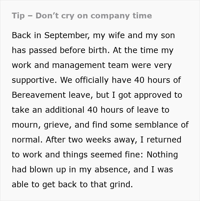 Employee Loses Baby, Boss Tells Him Not To Cry While The Clock Is On