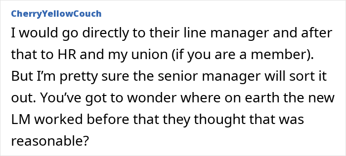 Comment from user CherryYellowCouch advising to contact line manager, HR, and union over boss blocking Tenerife vacay, questioning manager’s judgment. Comment from user CherryYellowCouch advising to contact line manager, HR, and union over boss blocking Tenerife vacay, questioning manager’s judgment.