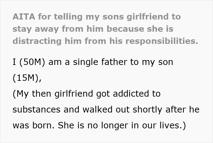 AITA For Telling My Son’s Girlfriend To Stay Away From Him? AITA For Telling My Son’s Girlfriend To Stay Away From Him?