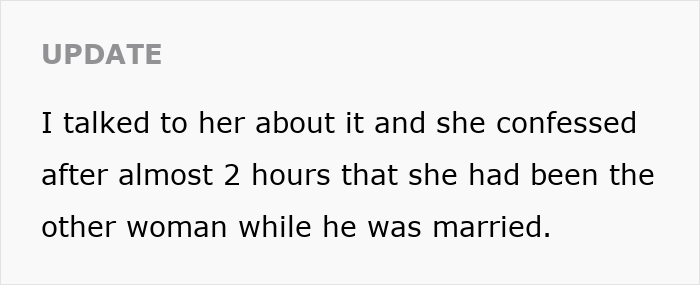 Text update about mistress turned wife confessing after two hours, highlighting absentee husband and concern from her mom. Text update about mistress turned wife confessing after two hours, highlighting absentee husband and concern from her mom.