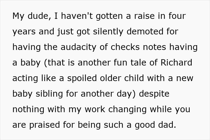Text about employee's struggles with raise and demotion after boss asked host entire family despite good performance. Text about employee's struggles with raise and demotion after boss asked host entire family despite good performance.