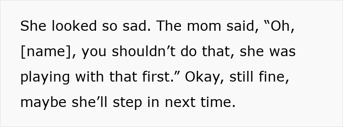 Alt text: Playground scene showing a boy bullying a girl while the mom refuses discipline, blaming behavior on his gender. Alt text: Playground scene showing a boy bullying a girl while the mom refuses discipline, blaming behavior on his gender.